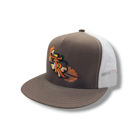 Texas Ranch Hat - Orange Feather Brown/White