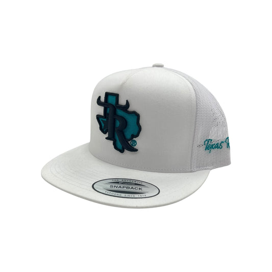 Texas Ranch Hat - Turquoise Black Logo White/White