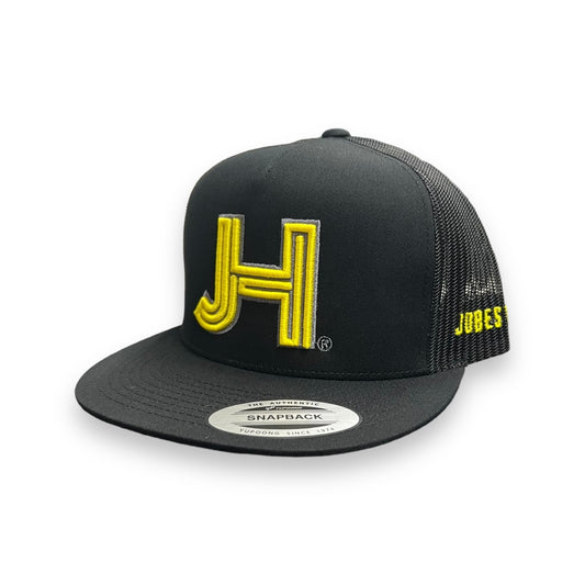 Jobes Hat - Black Yellow w/Silver Outline