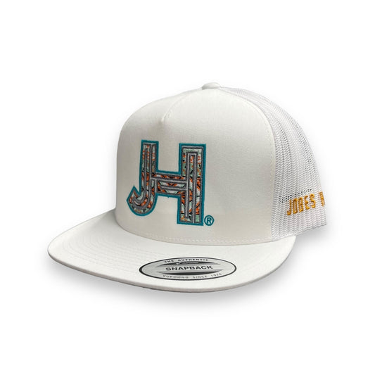 Jobes Hat - White Aztec w/Turquoise Outline