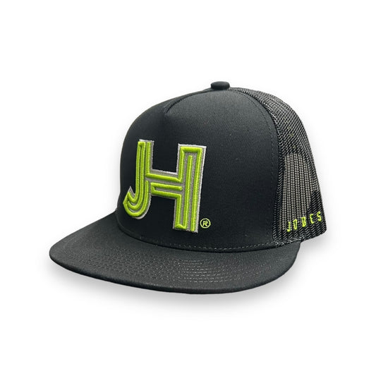 Jobes Hat - Black Lime Green w/Silver Outline