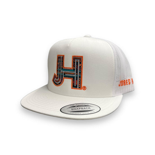 Jobes Hat - White Aztec w/Neon Orange Outline