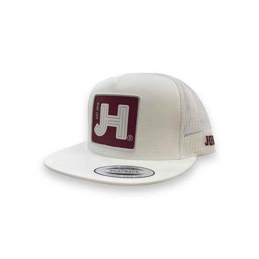 Jobes Hat - White Solid Maroon Patch