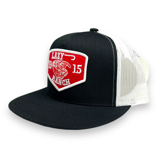 Lazy J Hat - Black/White Red Ranch Patch