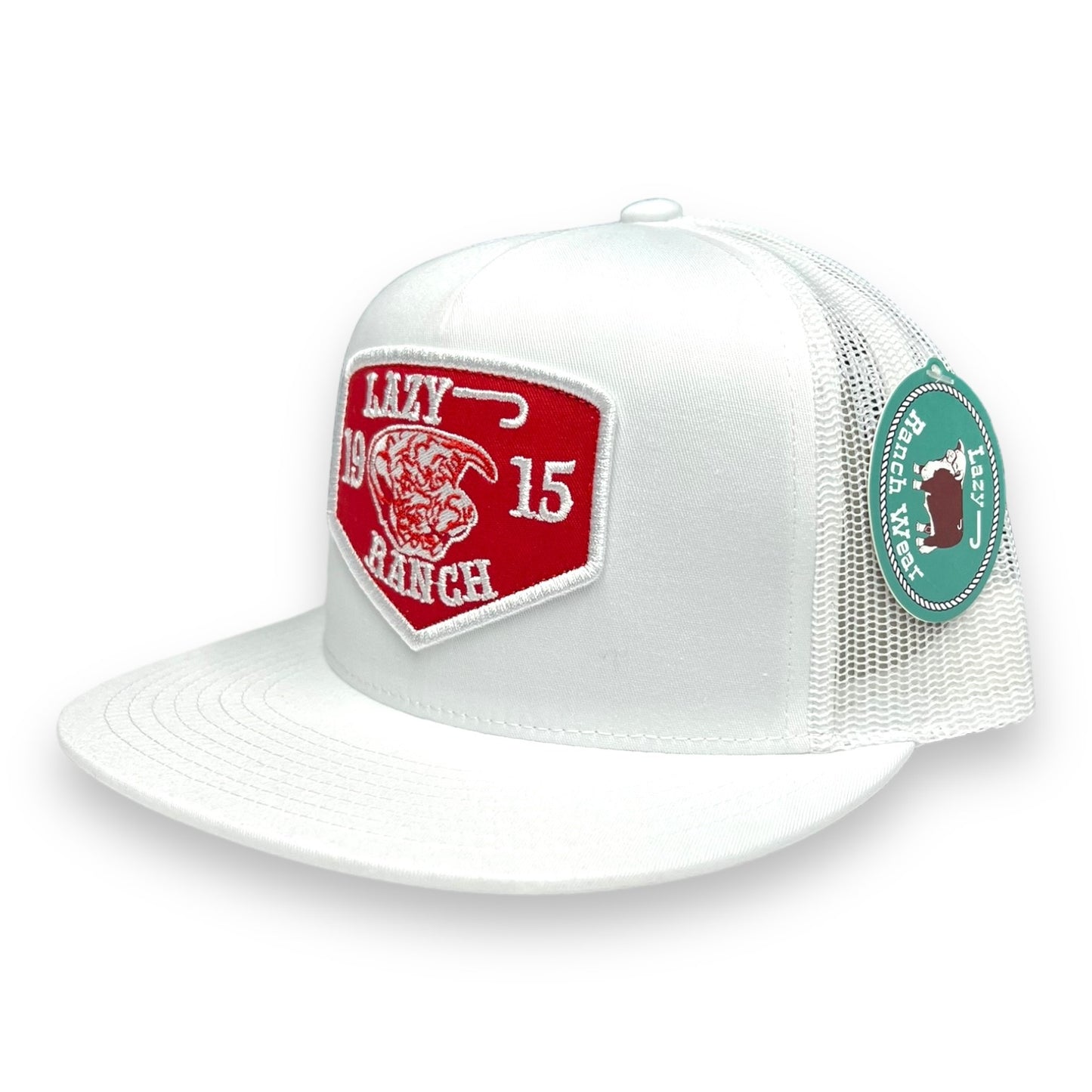 Lazy J Hat - White Red Ranch Patch