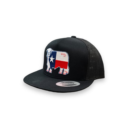 Lazy J Hat - Black/Black Texas Flag Bull