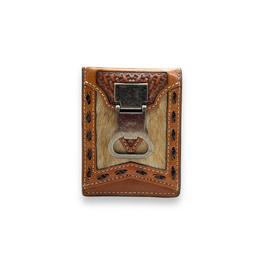 Men's Money Clip Wallet - Basketweave Calf Hair