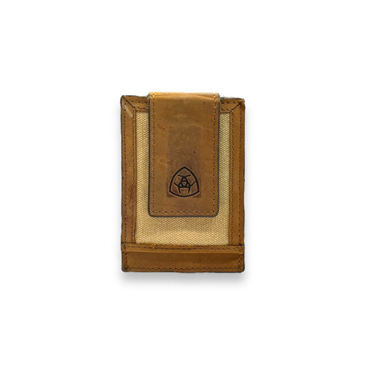 Men's Money Clip Wallet - Brown Canvas/Leather