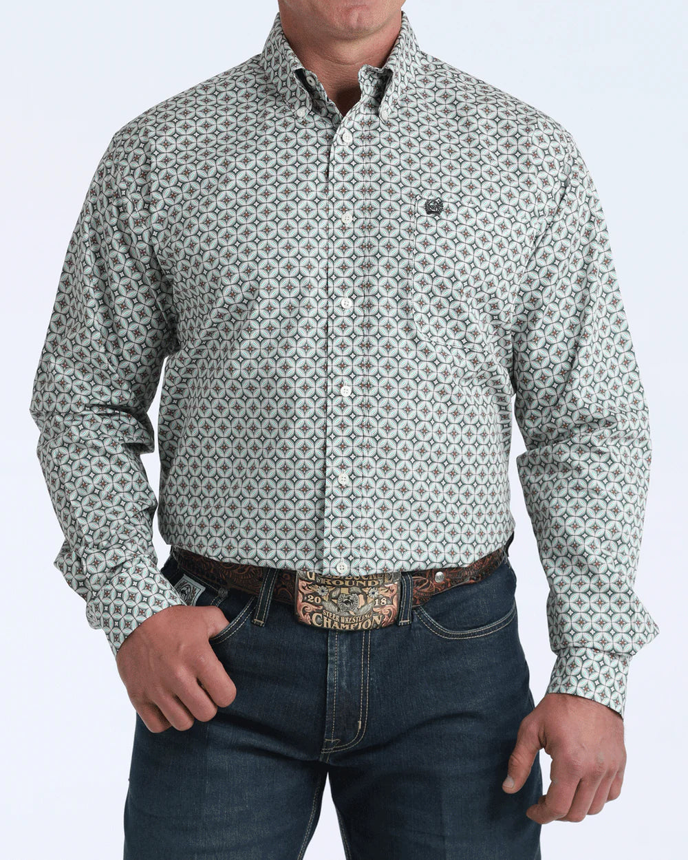 Men's Cinch Cream Diamond Print Button Down Shirt - 6033