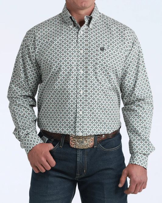 Men's Cinch Cream Diamond Print Button Down Shirt - 6033