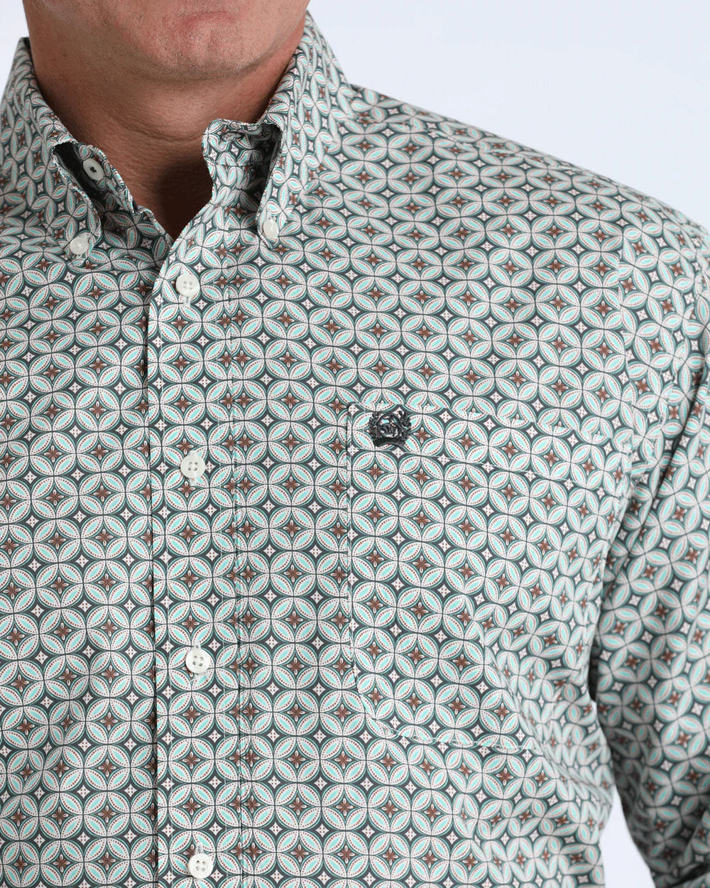 Men's Cinch Cream Diamond Print Button Down Shirt - 6033