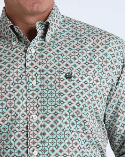 Men's Cinch Cream Diamond Print Button Down Shirt - 6033