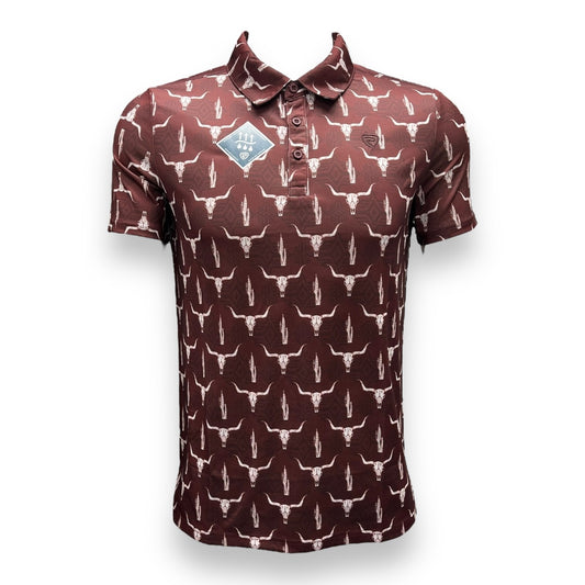 Rock&Roll Short Sleeve Polo - Maroon Printed Longhorn