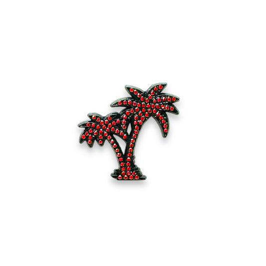 Iced Out Palm Tree Hat Pin - Red & Black