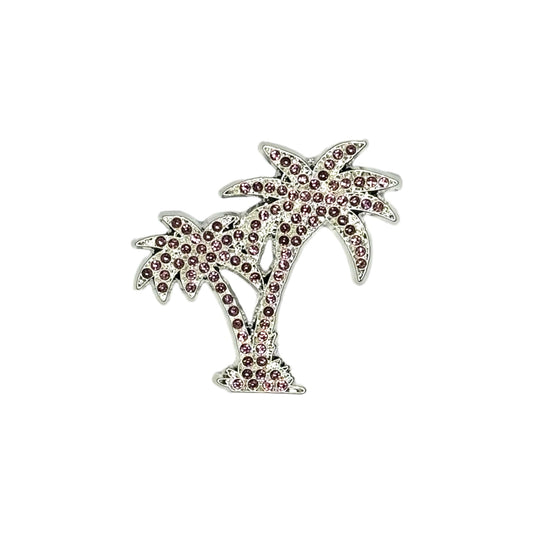 Iced Out Palm Tree Hat Pin - Silver/Rose