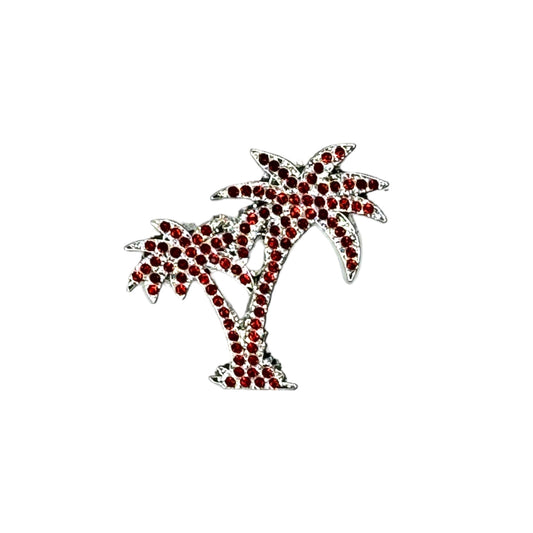 Iced Out Palm Tree Hat Pin - Silver/Red