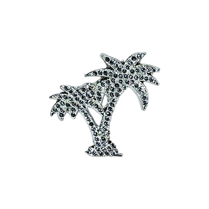 Iced Out Palm Tree Hat Pin - Silver/Blue