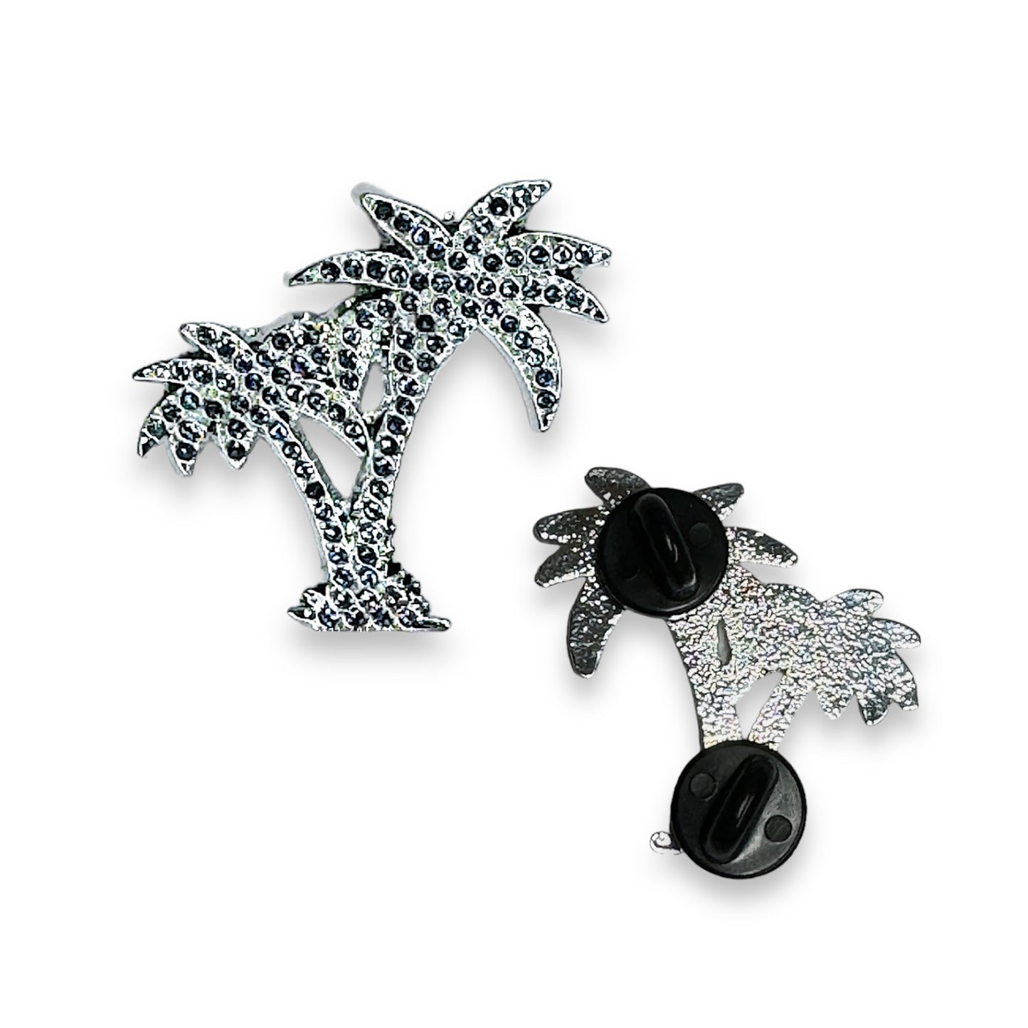 Iced Out Palm Tree Hat Pin - Silver/Blue