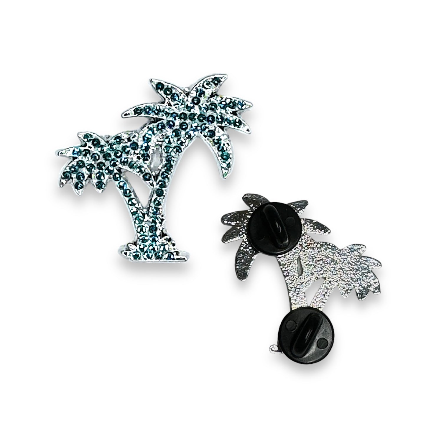 Iced Out Palm Tree Hat Pin - Silver/Turquoise