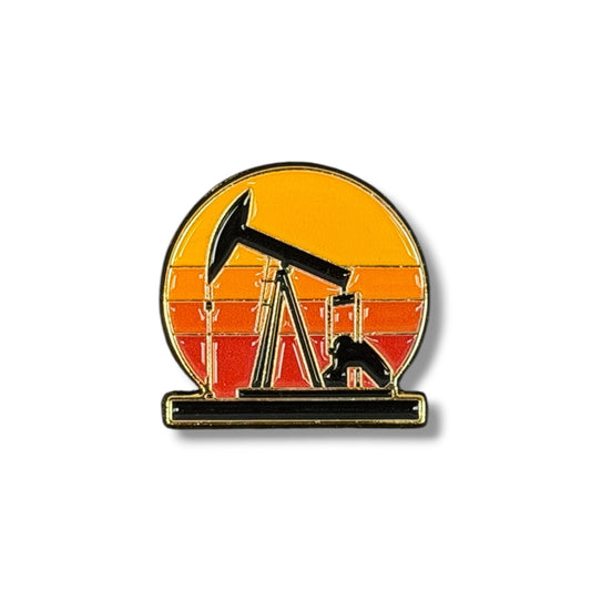 Pump Jack Sunset Hat Pin - Gold