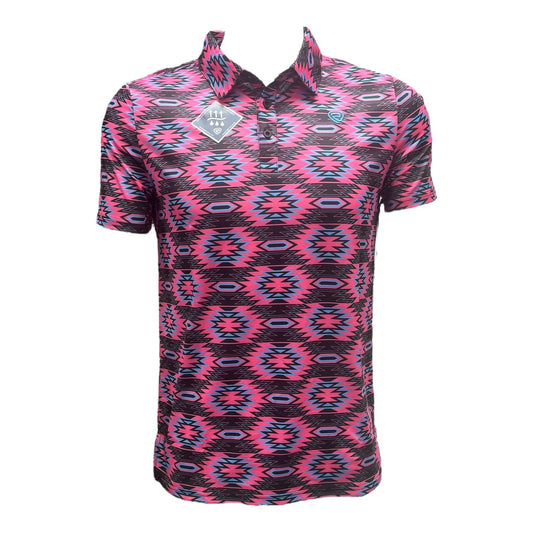 Rock&Roll Performance Short Sleeve Polo - Pink Aztec Print