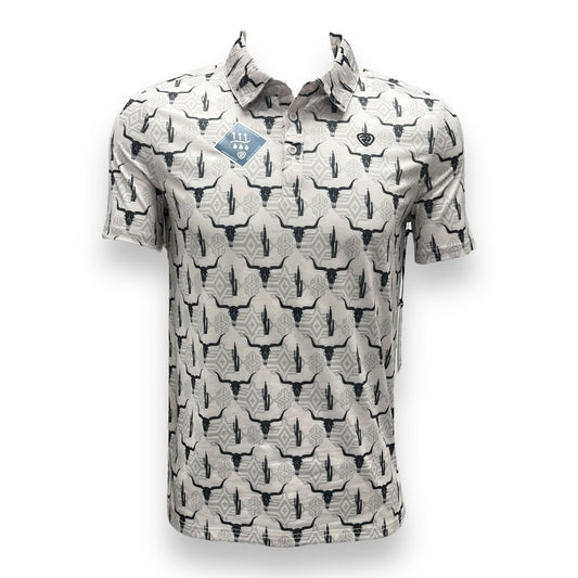 Rock&Roll Performance Short Sleeve Polo - Natural Printed Longhorn