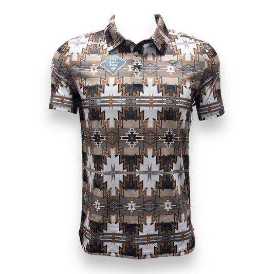 Rock&Roll Performance Short Sleeve Polo - Charcoal/Brown Aztec Print