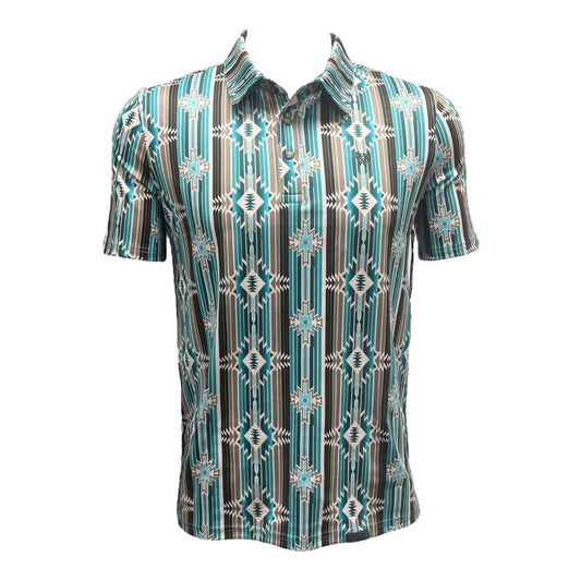 Panhandle Performance Short Sleeve Polo - Turquoise Aztec Print