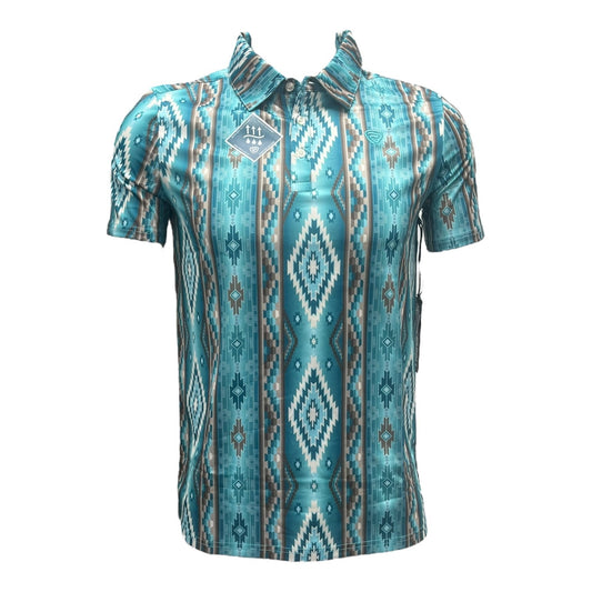 Rock&Roll Performance Short Sleeve Polo - Turquoise Aztec Print