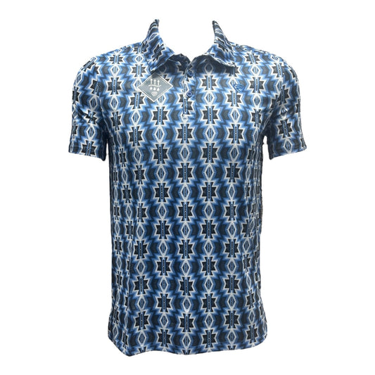 Rock&Roll Performance Short Sleeve Polo - Blue Aztec Print