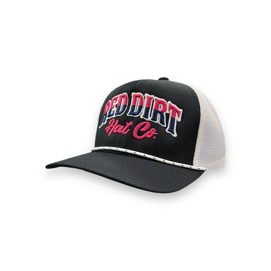 Red Dirt Hat Co. - Black/White Direct Stitch Curved