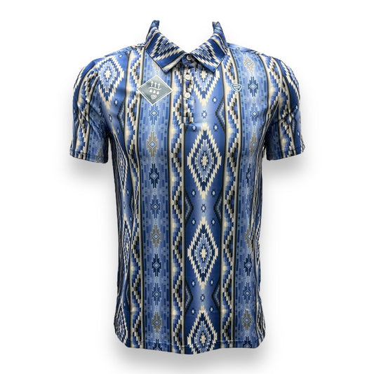 Rock&Roll Performance Short Sleeve Polo - Blue/Grey Aztec Print