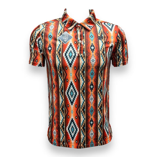 Rock&Roll Performance Short Sleeve Polo - Orange Aztec Print