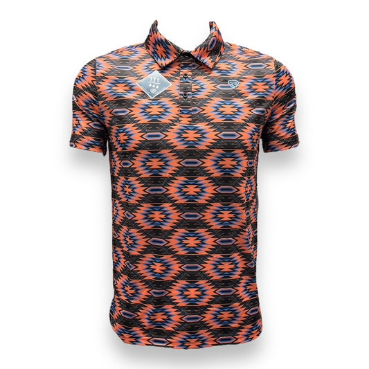 Rock&Roll Performance Short Sleeve Polo - Orange/Blue Aztec Print