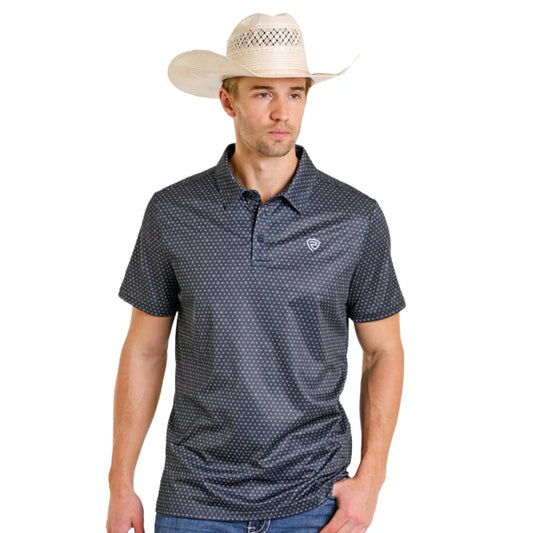 Rock&Roll Denim Geo Allover Printed Polo - Black