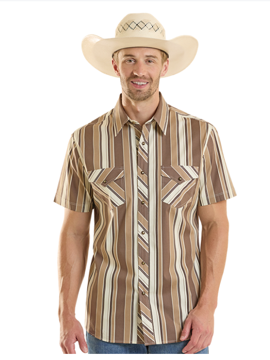Rock&Roll Denim Stripe Printed SS Snap - Brown