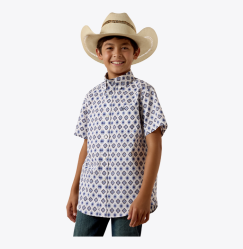 Youth Ariat Baxter S/S Shirt - White Multi Southwest Print