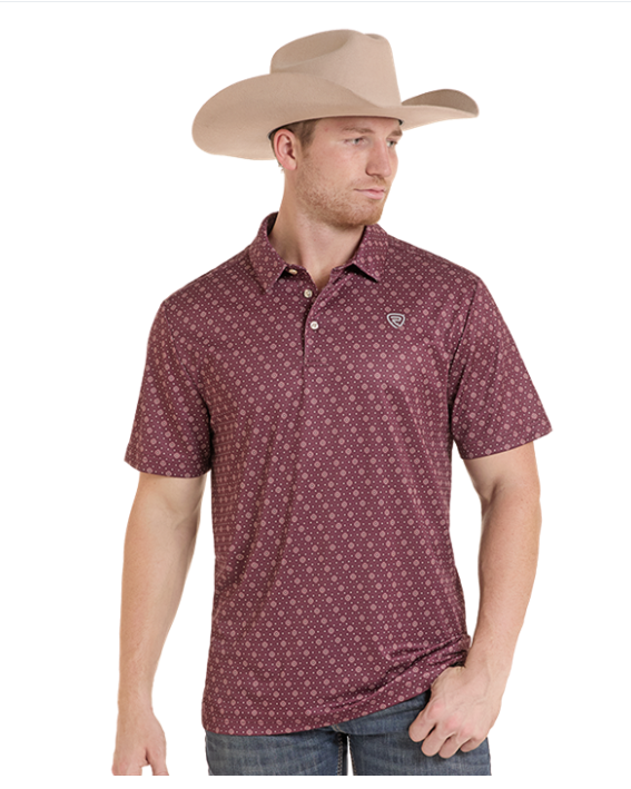Rock&Roll Geo Allover Printed Polo - Maroon