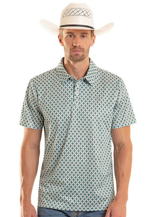 Rock&Roll Mini Aztec Geo Printed Polo - Teal