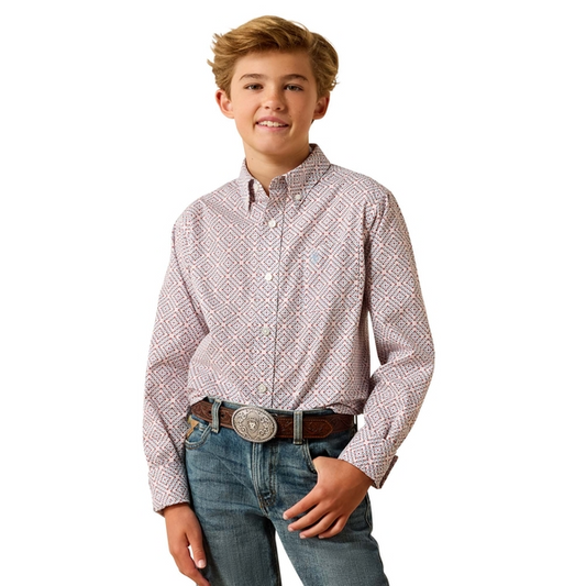 Ariat Youth Tiernan L/S Shirt - White Geo Print