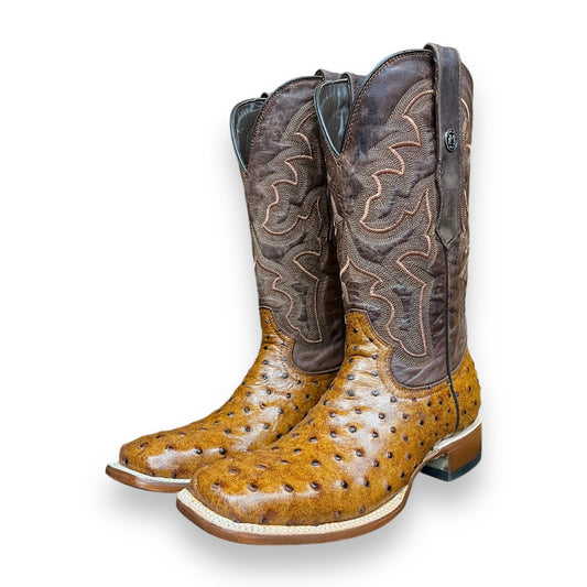 Tanner Mark Boots - Rustic Ostrich Print Cognac