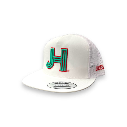 Jobes Hat - White Turquoise w/Red Outline