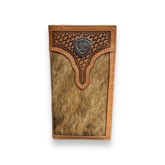 Men's Rodeo Wallet/Checkbook Cover - Two Tone Cowhide Metal Shield Logo