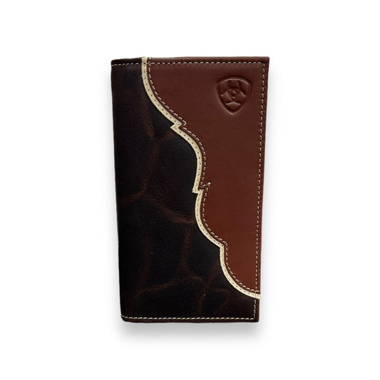 Men's Rodeo Wallet/Checkbook Cover - Vertical Two Tone Leather Logo