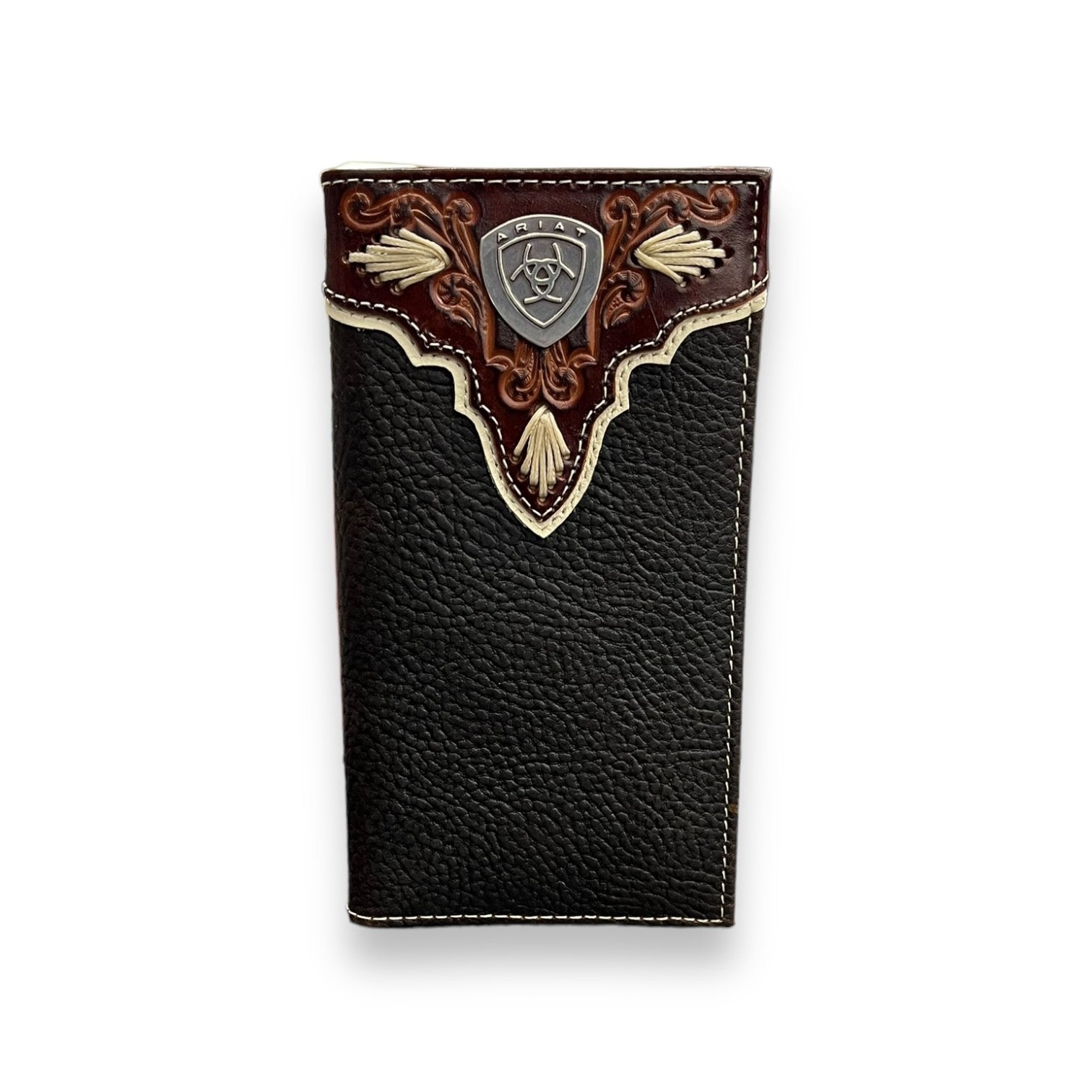 Men's Rodeo Wallet/Checkbook Cover - Two Tone Leather Tooled Metal Shi ...