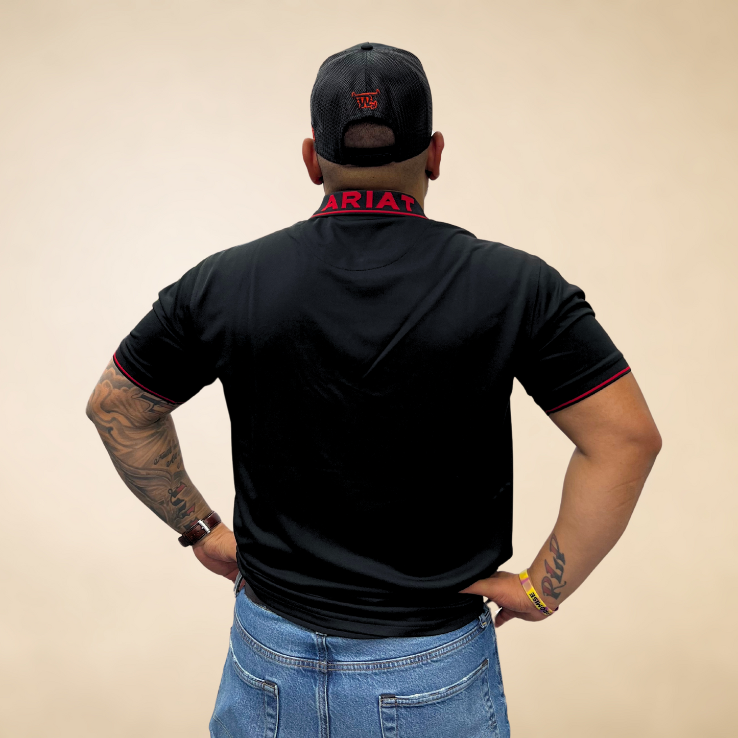 Ariat TEK Logo SMU Polo - Black/Red