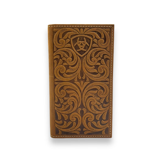 Men's Rodeo Wallet/Checkbook Cover - Brown Scrolling Embossed