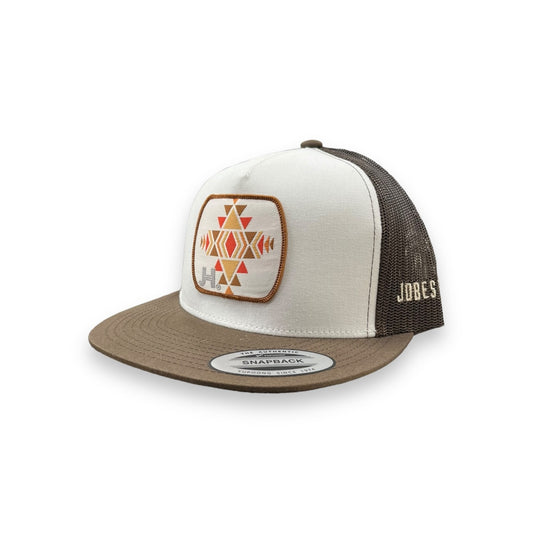 Jobes Hat - White/Brown Rust Aztec Patch