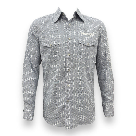 Wrangler Logo Long Sleeve Shirt SALE - Blue Diamond Geo Print 2382