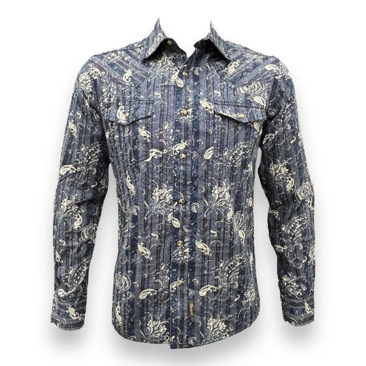 Wrangler Retro Premium Modern Long Sleeve Shirt - Navy Paisley